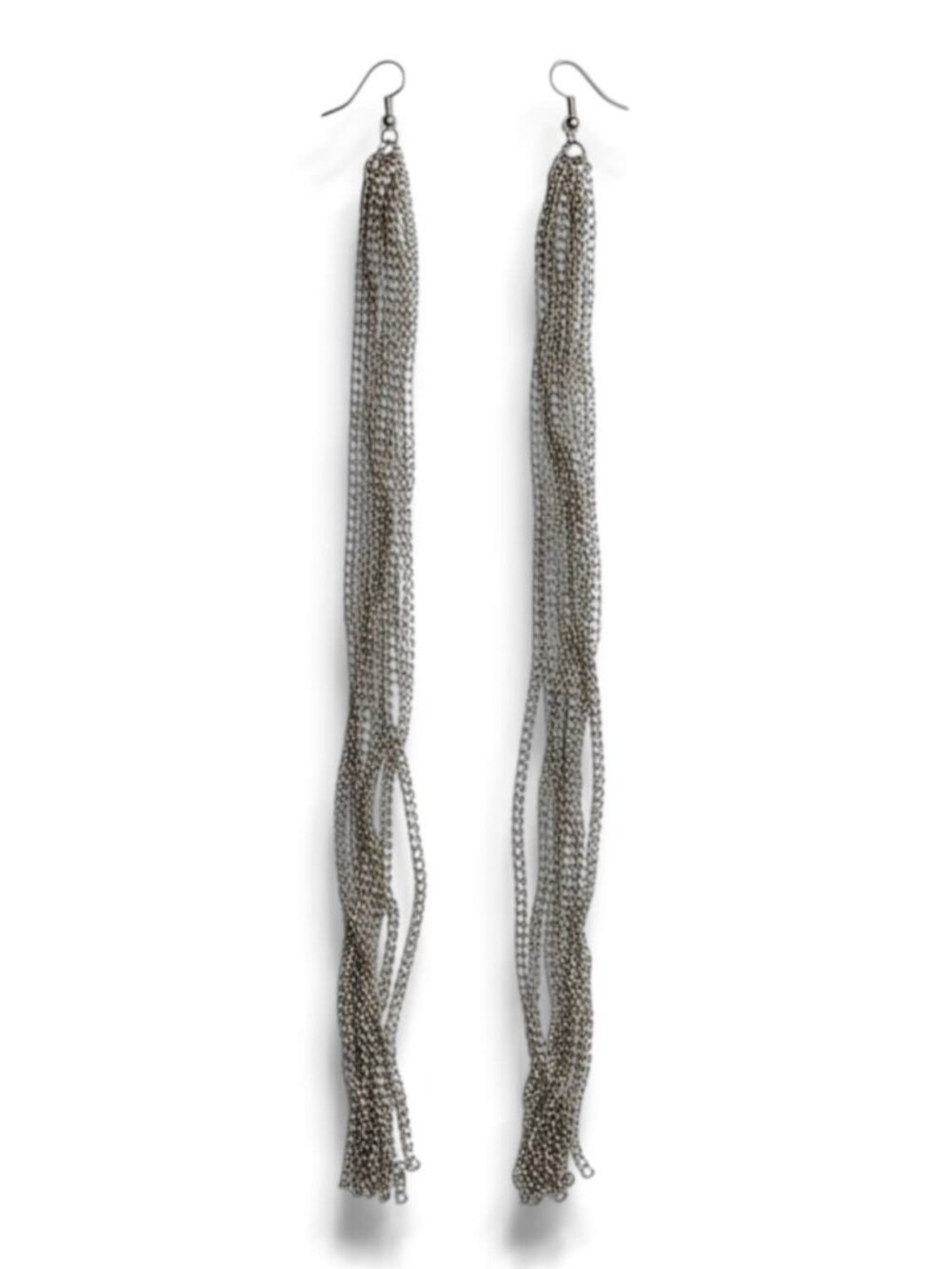 Ultra Long Silver Tassel Earrings Curb Chain Statement Dangles NWT